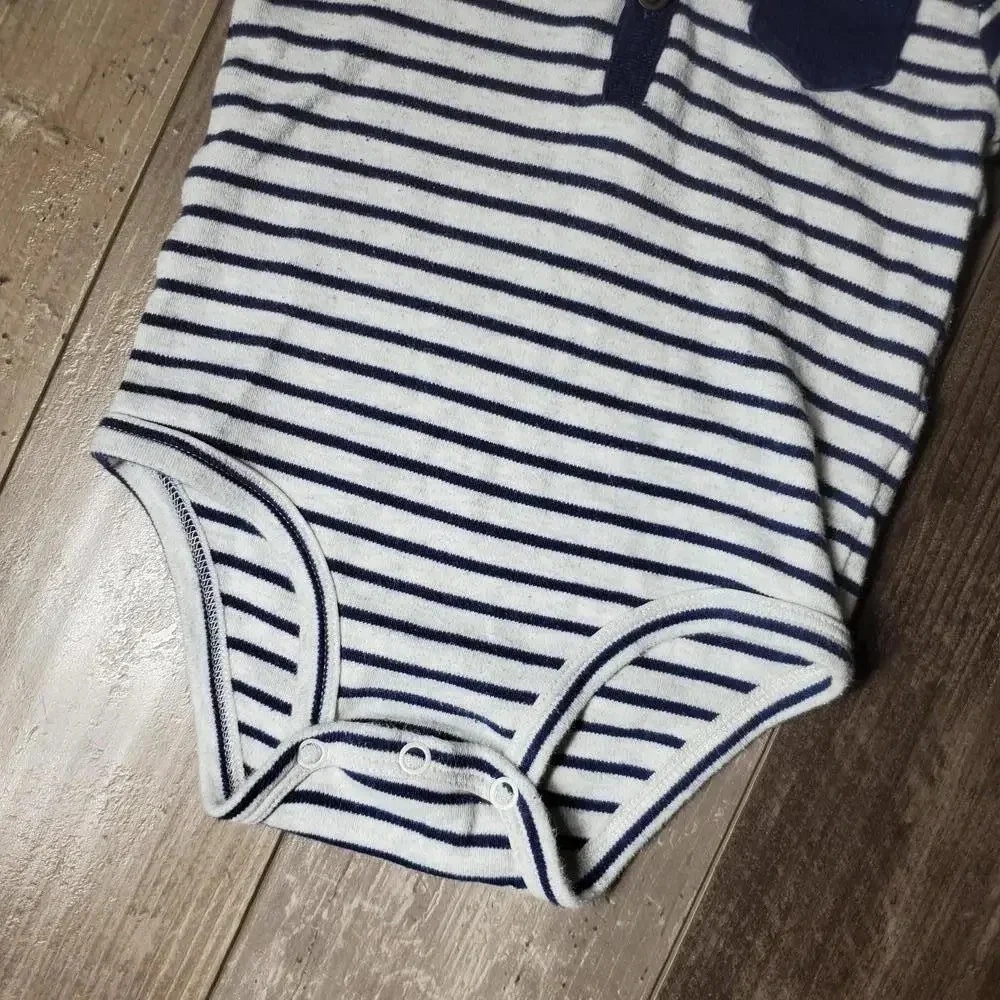 Carter's Blue and White Striped Animal Ear Hooded Onesie Size 9M NWOT